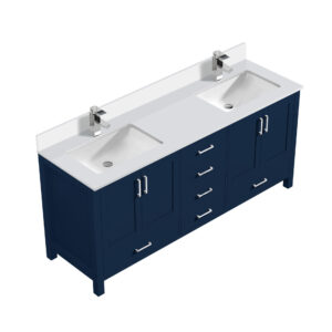 Jacques 80 in. W x 22 in. D Navy Blue Bath Vanity, Cultured Marble Top, and Faucet Set