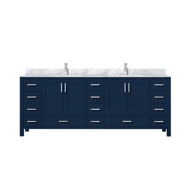 Jacques 84 in. W x 22 in. D Navy Blue Double Bath Vanity, Carrara Marble Top, and Faucet Set