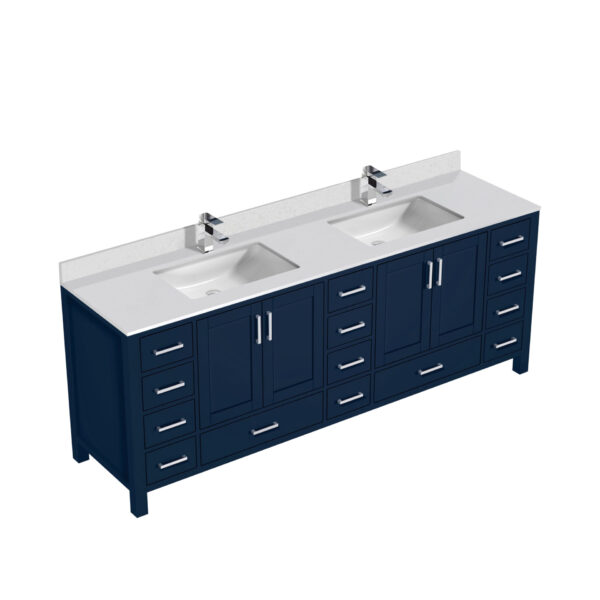 Jacques 84 in. W x 22 in. D Navy Blue Bath Vanity, Cultured Marble Top, and Faucet Set