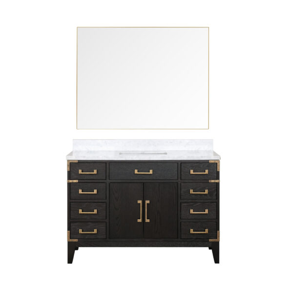 Laurel 48W x 22D Black Oak Single Bath Vanity, Carrara Marble Top, and 46Mirror