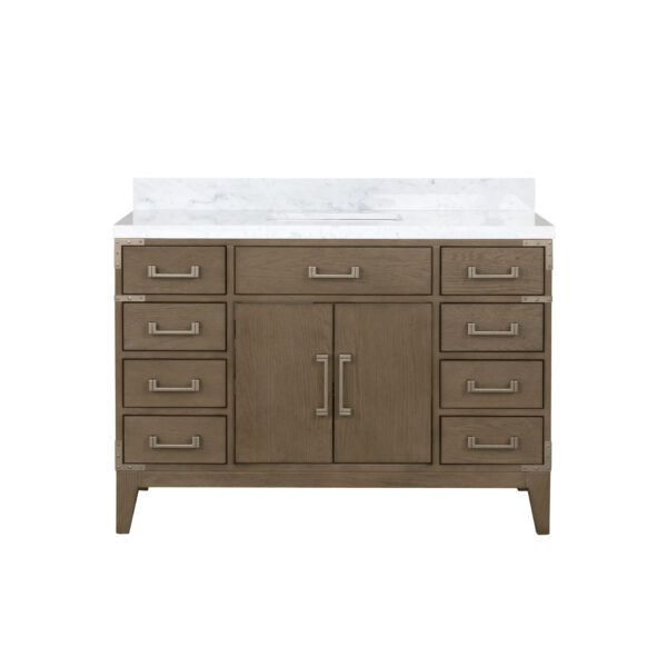 Laurel 48W x 22D Grey Oak Single Bath Vanity and Carrara Marble Top