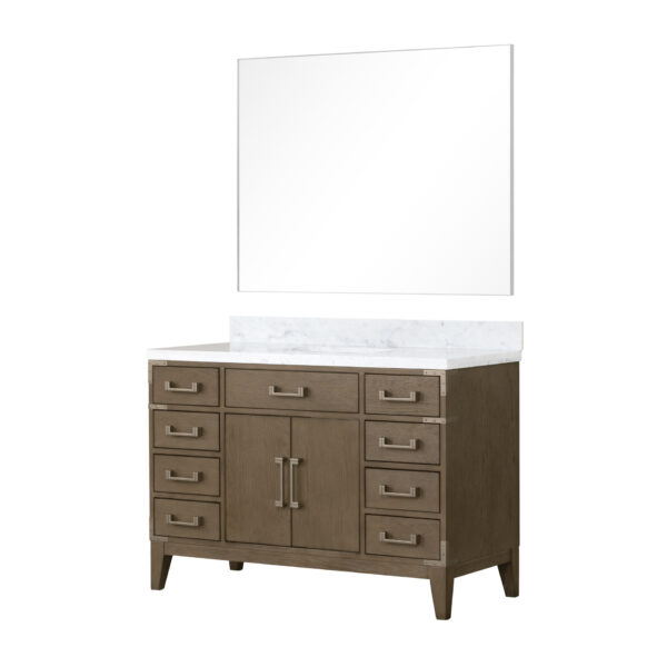 Laurel 48W x 22D Grey Oak Single Bath Vanity, Carrara Marble Top, and 46Mirror