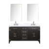 Laurel 60W x 22D Black Oak Double Bath Vanity, Carrara Marble Top, Faucet Set, and 28Mirrors