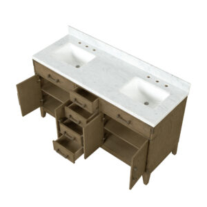 Laurel 60W x 22D Grey Oak Double Bath Vanity and Carrara Marble Top