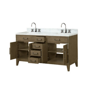 Laurel 60W x 22D Grey Oak Double Bath Vanity, Carrara Marble Top, and Faucet Set