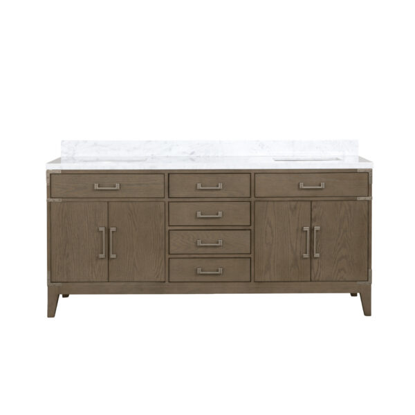 Laurel 72W x 22D Grey Oak Double Bath Vanity and Carrara Marble Top