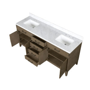 Laurel 72W x 22D Grey Oak Double Bath Vanity and Carrara Marble Top