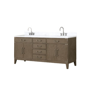 Laurel 72W x 22D Grey Oak Double Bath Vanity, Carrara Marble Top, and Faucet Set