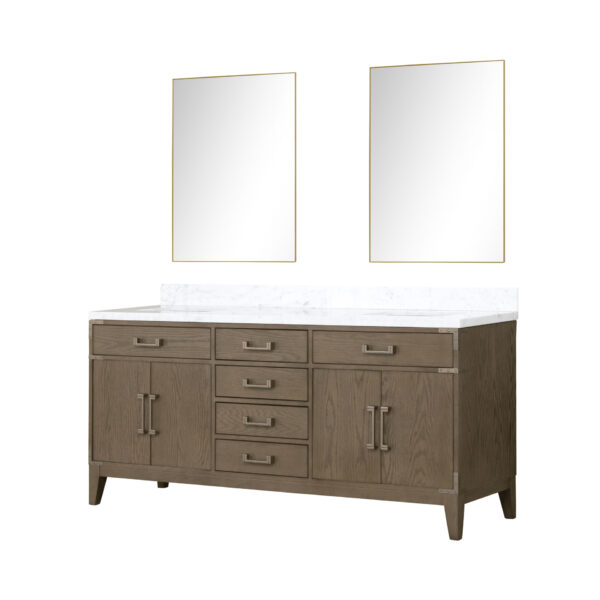 Laurel 72W x 22D Grey Oak Double Bath Vanity, Carrara Marble Top, and 34Mirrors