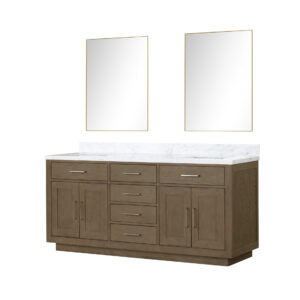 Abbey 72W x 22D Grey Oak Double Bath Vanity, Carrara Marble Top, and 34Mirrors