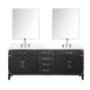 Laurel 80W x 22D Black Oak Double Bath Vanity, Carrara Marble Top, Faucet Set, and 36Mirrors