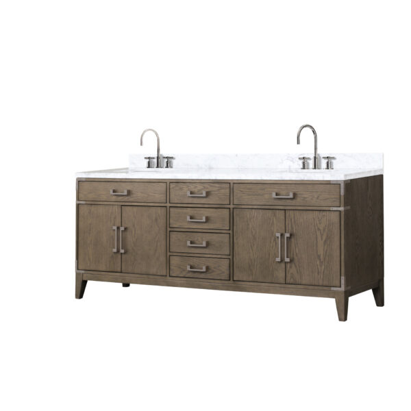 Laurel 80W x 22D Grey Oak Double Bath Vanity, Carrara Marble Top, and Faucet Set