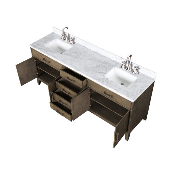 Laurel 80W x 22D Grey Oak Double Bath Vanity, Carrara Marble Top, and Faucet Set