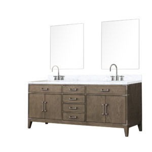 Laurel 80W x 22D Grey Oak Double Bath Vanity, Carrara Marble Top, Faucet Set, and 36Mirrors