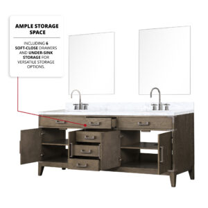 Laurel 80W x 22D Grey Oak Double Bath Vanity and Carrara Marble Top