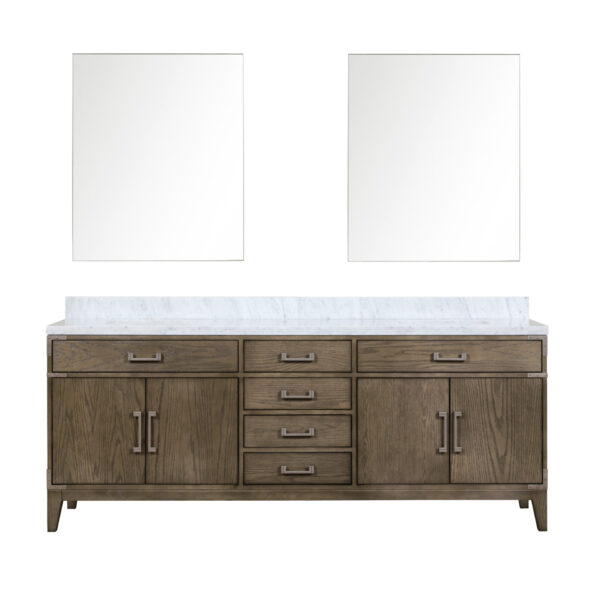 Laurel 84W x 22D Grey Oak Double Bath Vanity, Carrara Marble Top, and 36Mirrors