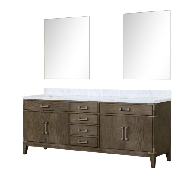 Laurel 84W x 22D Grey Oak Double Bath Vanity, Carrara Marble Top, and 36Mirrors