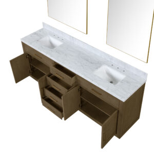 Abbey 84W x 22D Grey Oak Double Bath Vanity, Carrara Marble Top, and 36Mirrors