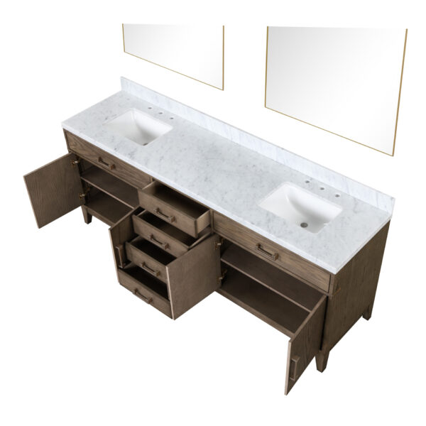 Laurel 84W x 22D Grey Oak Double Bath Vanity, Carrara Marble Top, and 36Mirrors