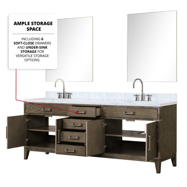 Laurel 84W x 22D Grey Oak Double Bath Vanity and Carrara Marble Top