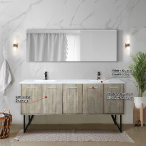 Lancy 72W x 20D Rustic Acacia Double Bath Vanity, Cultured Marble Top and Gun Metal Faucet Set