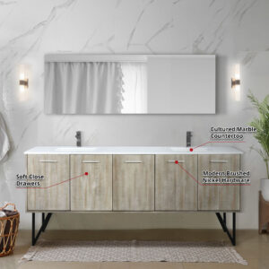 Lancy 80W x 20D Rustic Acacia Double Bath Vanity, Cultured Marble Top and Gun Metal Faucet Set