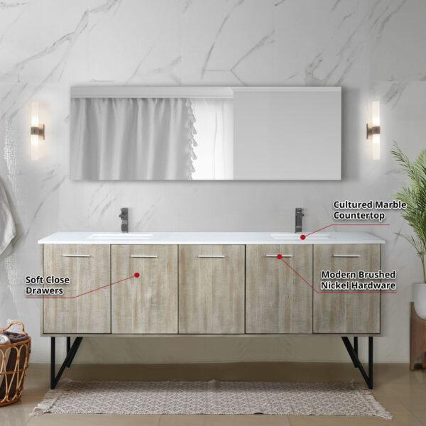 Lancy 80W x 20D Rustic Acacia Double Bath Vanity, Cultured Marble Top and Gun Metal Faucet Set