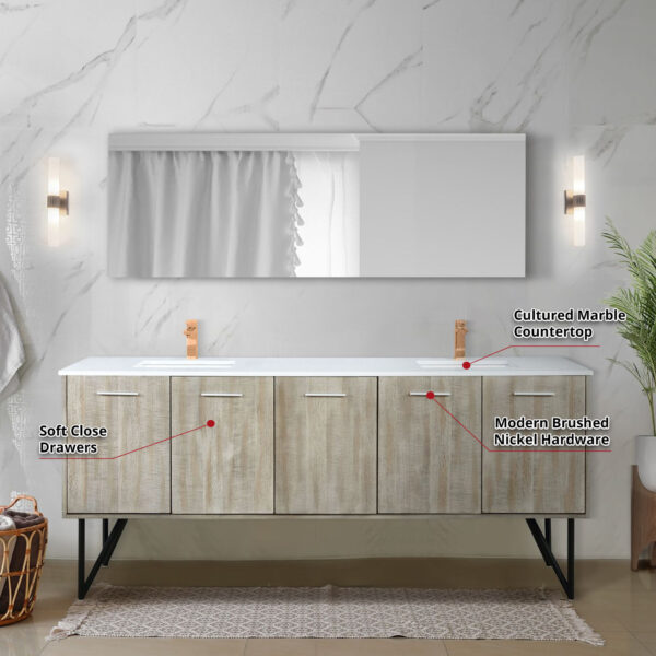 Lancy 80W x 20D Rustic Acacia Double Bath Vanity, Cultured Marble Top and Rose Gold Faucet Set