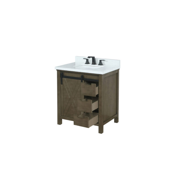 Marsyas 30W x 22D Rustic Brown Bath Vanity, Cultured Marble Countertop and Faucet Set