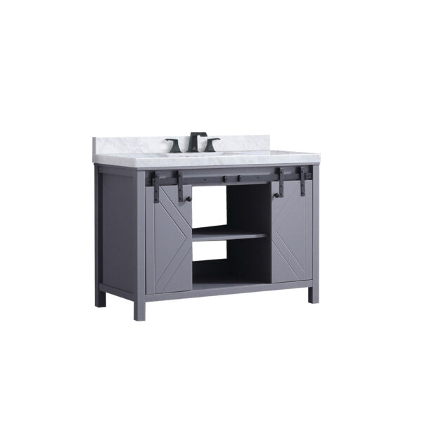 Marsyas 48W x 22D Dark Grey Bath Vanity, Carrara Marble Countertop and Faucet Set