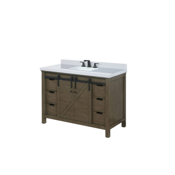 Marsyas 48W x 22D Rustic Brown Bath Vanity, Cultured Marble Countertop and Faucet Set