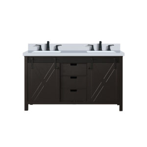 Marsyas 60W x 22D Brown Double Bath Vanity, Cultured Marble Countertop and Faucet Set