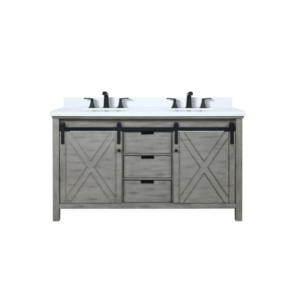 Marsyas 60W x 22D Ash Grey Double Bath Vanity, Cultured Marble Countertop and Faucet Set