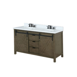 Marsyas 60W x 22D Rustic Brown Double Bath Vanity, Cultured Marble Countertop and Faucet Set