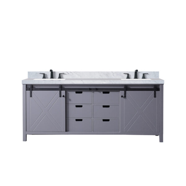 Marsyas 80W x 22D Dark Grey Double Bath Vanity, Carrara Marble Countertop and Faucet Set