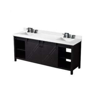 Marsyas 80W x 22D Brown Double Bath Vanity, Cultured Marble Countertop and Faucet Set