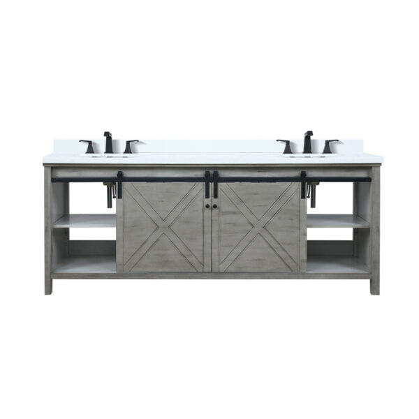 Marsyas 84W x 22D Ash Grey Double Bath Vanity, Cultured Marble Countertop and Faucet Set