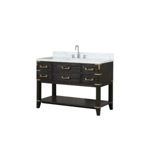 Norwalk 48W x 22D Black Oak Single Bath Vanity, Carrara Marble Top, and Faucet Set