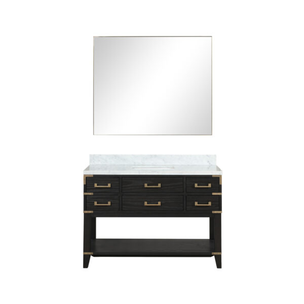 Norwalk 48W x 22D Black Oak Single Bath Vanity, Carrara Marble Top, and 46Mirror