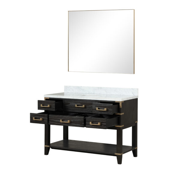 Norwalk 48W x 22D Black Oak Single Bath Vanity, Carrara Marble Top, and 46Mirror