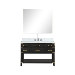 Norwalk 48W x 22D Black Oak Single Bath Vanity, Carrara Marble Top, Faucet Set, and 46Mirror