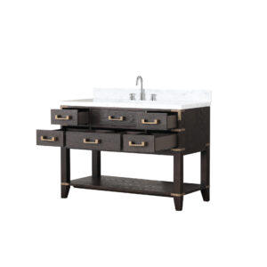 Norwalk 48W x 22D Brown Oak Single Bath Vanity, Carrara Marble Top, and Faucet Set