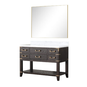 Norwalk 48W x 22D Brown Oak Single Bath Vanity, Carrara Marble Top, and 46Mirror