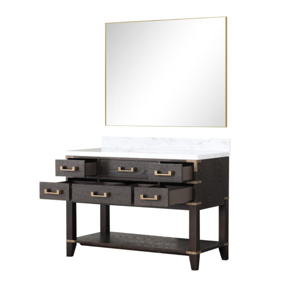 Norwalk 48W x 22D Brown Oak Single Bath Vanity, Carrara Marble Top, and 46Mirror