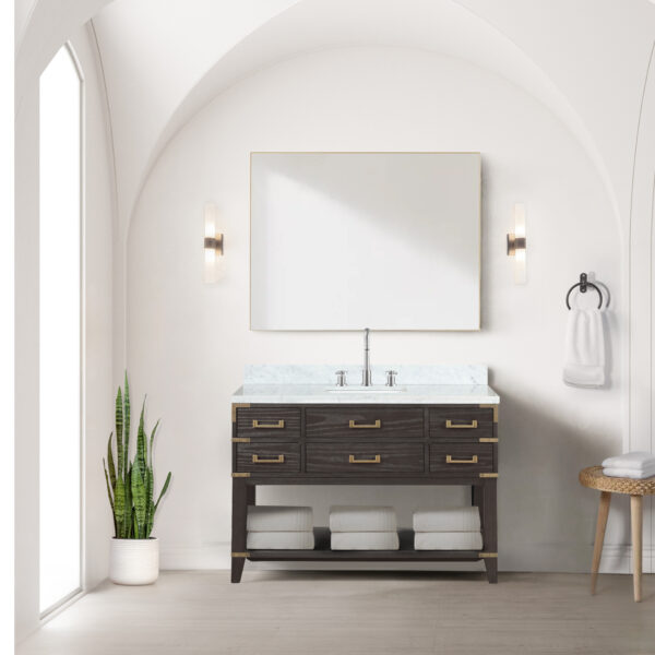 Norwalk 48W x 22D Brown Oak Single Bath Vanity and Carrara Marble Top