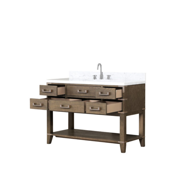 Norwalk 48W x 22D Grey Oak Single Bath Vanity, Carrara Marble Top, and Faucet Set