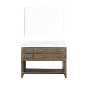 Norwalk 48W x 22D Grey Oak Single Bath Vanity, Carrara Marble Top, and 46Mirror