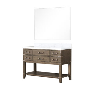 Norwalk 48W x 22D Grey Oak Single Bath Vanity, Carrara Marble Top, and 46Mirror