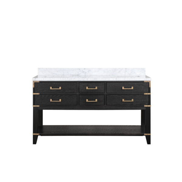 Norwalk 60W x 22D Black Oak Double Bath Vanity and Carrara Marble Top