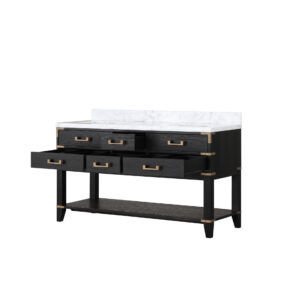 Norwalk 60W x 22D Black Oak Double Bath Vanity and Carrara Marble Top